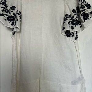 J. Crew White Blouse with Black Floral Embroidery